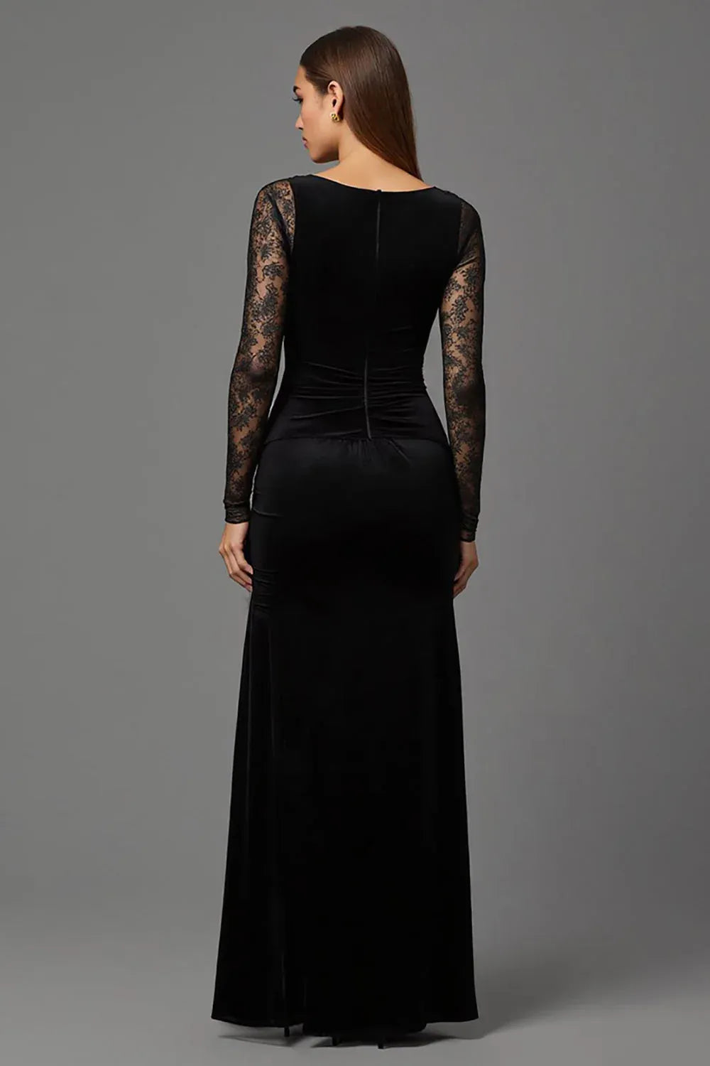 Sheath/Column Illusion Boat Neck Long Sleeve Floor-Length Evening Dress