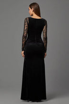 Sheath/Column Illusion Boat Neck Long Sleeve Floor-Length Evening Dress