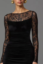Sheath/Column Illusion Boat Neck Long Sleeve Floor-Length Evening Dress