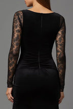 Sheath/Column Illusion Boat Neck Long Sleeve Floor-Length Evening Dress