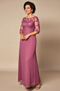 Sheath/Column Illusion Neck Short Sleeves Zipper Up Floor-Length Mother of the Bride Dress