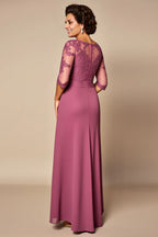 Sheath/Column Illusion Neck Short Sleeves Zipper Up Floor-Length Mother of the Bride Dress