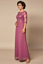 Sheath/Column Illusion Neck Short Sleeves Zipper Up Floor-Length Mother of the Bride Dress