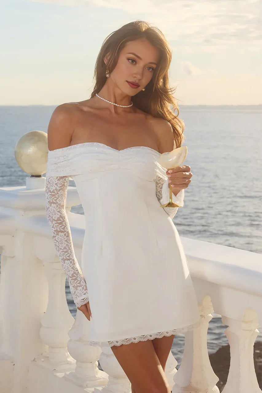 Sheath/Column Off the shoulder Long Sleeve Zipper Up Short-Mini Homecoming Dress