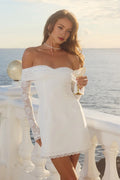 Sheath/Column Off the shoulder Long Sleeve Zipper Up Short-Mini Homecoming Dress
