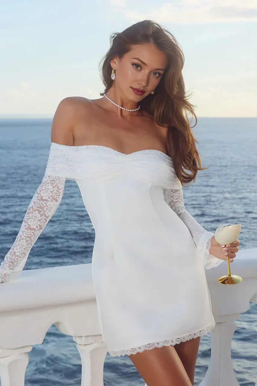 Sheath/Column Off the shoulder Long Sleeve Zipper Up Short-Mini Homecoming Dress
