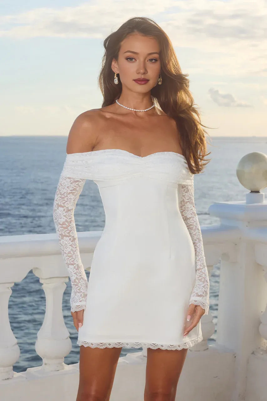Sheath/Column Off the shoulder Long Sleeve Zipper Up Short-Mini Homecoming Dress
