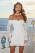 Sheath/Column Off the shoulder Long Sleeve Zipper Up Short-Mini Homecoming Dress
