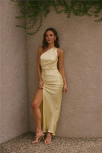 Sheath/Column One Shoulder Sleeveless Backless Floor-Length Prom Dress