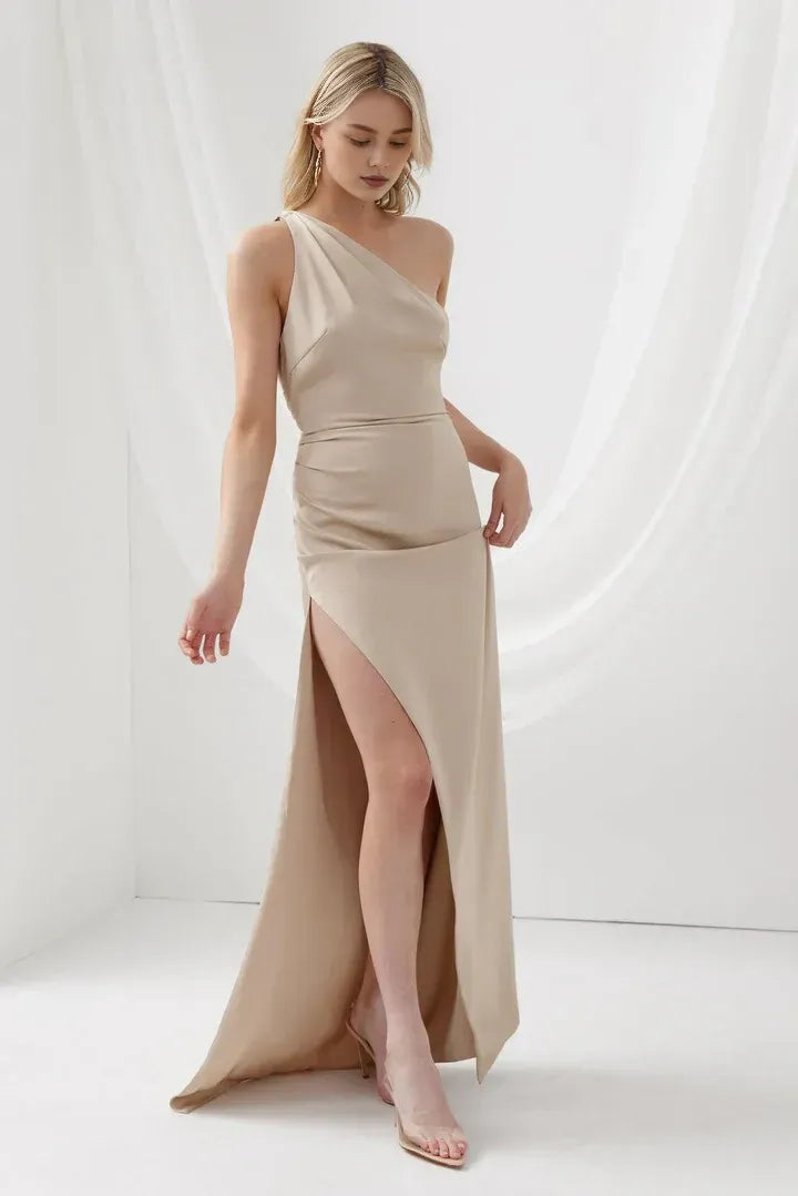 Sheath/Column One Shoulder Sleeveless Floor-Length Prom Dress