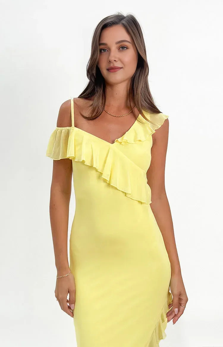 Sheath/Column Spaghetti Straps Sleeveless Backless Asymmetrical Length Prom Dress
