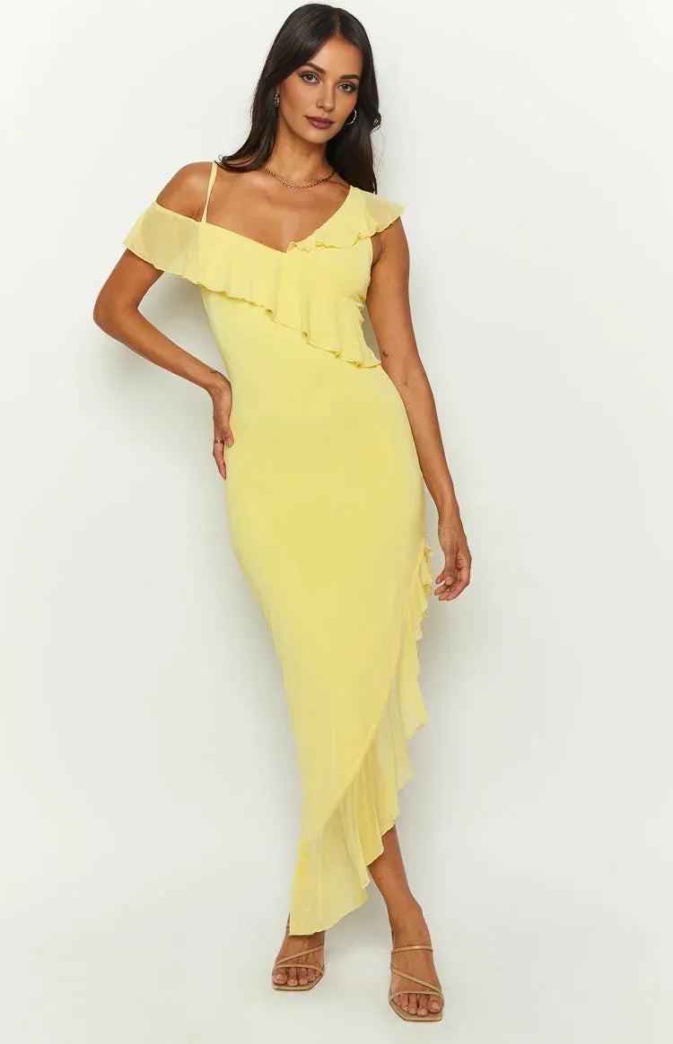Sheath/Column Spaghetti Straps Sleeveless Backless Asymmetrical Length Prom Dress