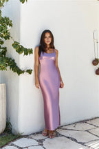 Sheath/Column Square Neck Sleeveless Crisscross Back Ankle-Length Prom Dress
