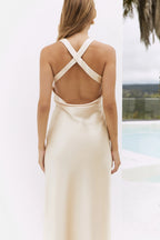 Sheath/Column Square Neck Sleeveless Crisscross Back Ankle-Length Prom Dress