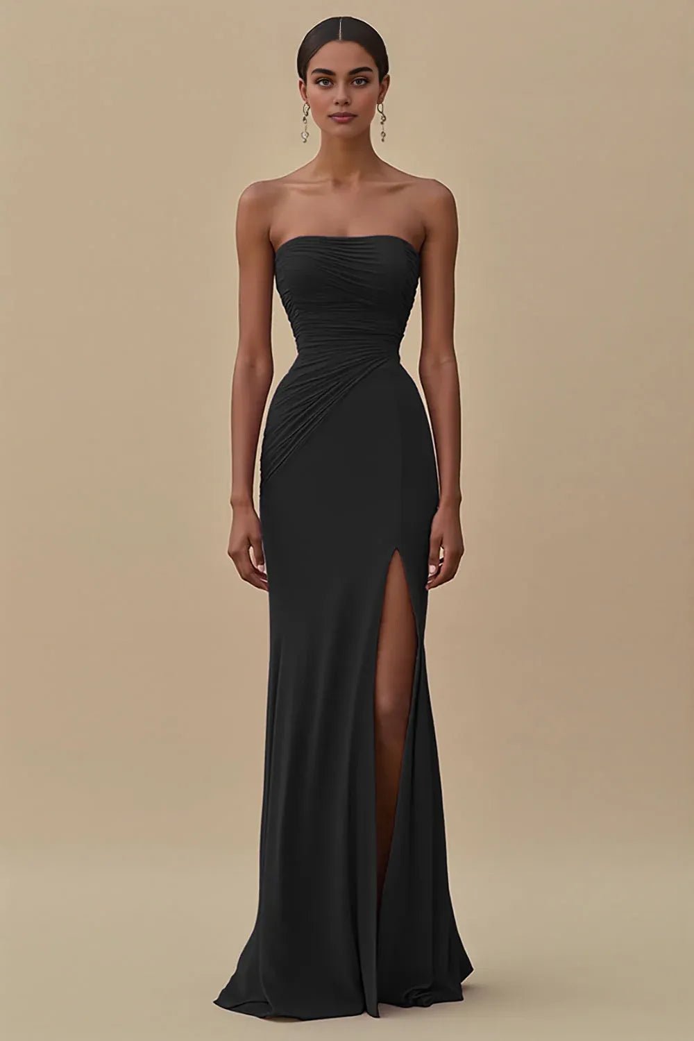 Sheath/Column Strapless Sleeveless Floor-Length Evening Dress