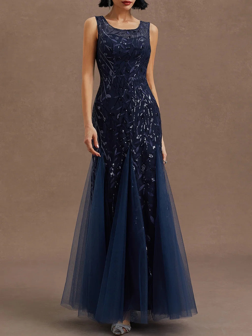Sheath Crew Neck Sleeveless Zipper Up Floor-Length Prom Dress