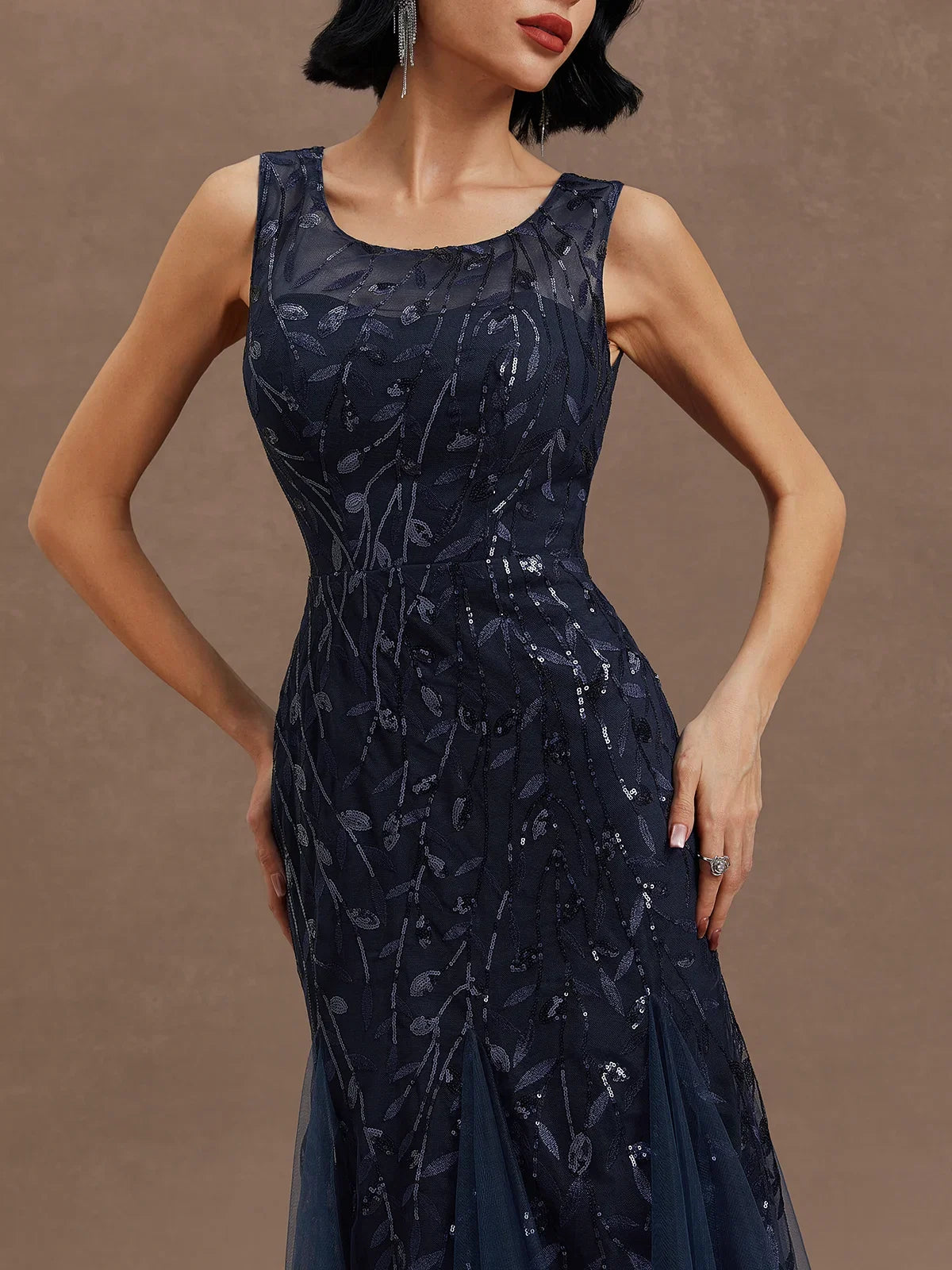 Sheath Crew Neck Sleeveless Zipper Up Floor-Length Prom Dress