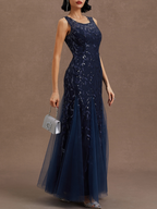 Sheath Crew Neck Sleeveless Zipper Up Floor-Length Prom Dress