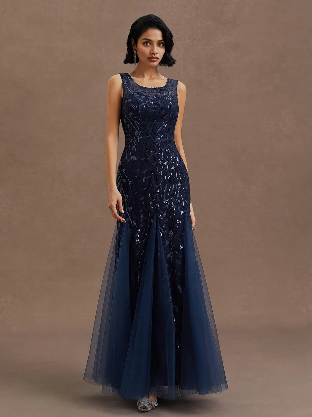 Sheath Crew Neck Sleeveless Zipper Up Floor-Length Prom Dress