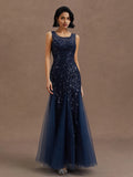 Sheath Crew Neck Sleeveless Zipper Up Floor-Length Prom Dress