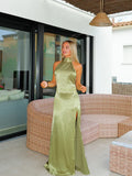 Sheath Halter Neck Sleeveless Backless Floor-Length Prom Dress