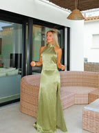 Sheath Halter Neck Sleeveless Backless Floor-Length Prom Dress