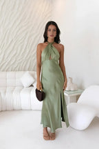 Sheath Halter Neck Sleeveless Open Back Ankle-Length Cocktail Dress