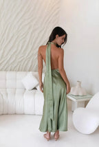 Sheath Halter Neck Sleeveless Open Back Ankle-Length Cocktail Dress