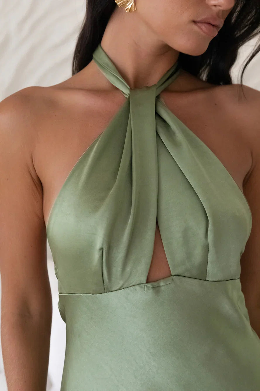 Sheath Halter Neck Sleeveless Open Back Ankle-Length Cocktail Dress