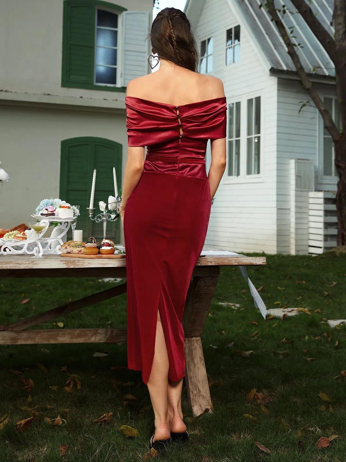 Sheath Off The Shoulder Sleeveless Backless Ankle-Length Evening Dress