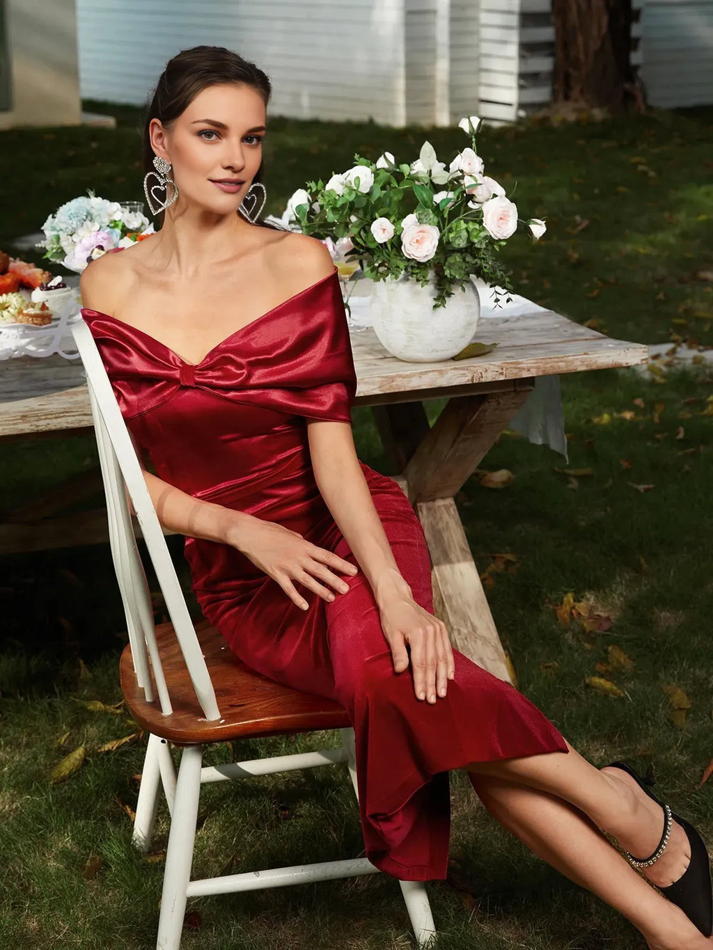 Sheath Off The Shoulder Sleeveless Backless Ankle-Length Evening Dress