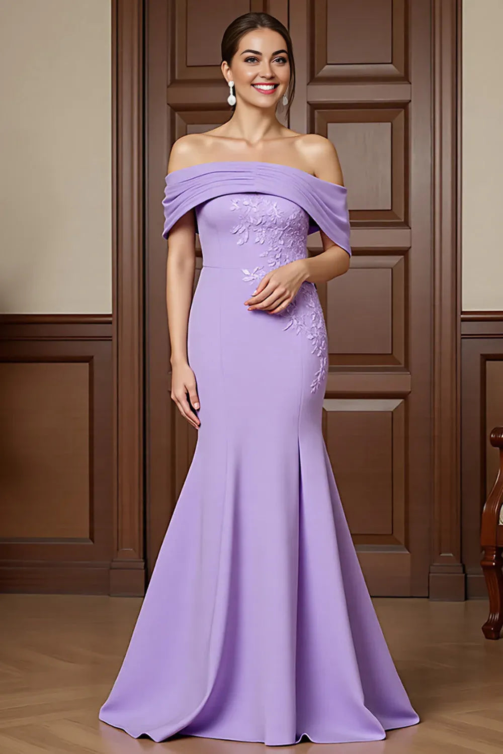 Sheath Off the Shoulder Dropped Shoulder Sleeves Backless Sweep/Brush Train Mother of the Bride Dress