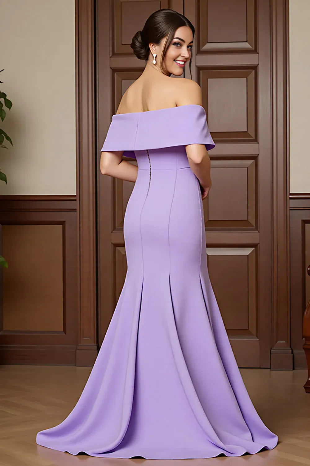 Sheath Off the Shoulder Dropped Shoulder Sleeves Backless Sweep/Brush Train Mother of the Bride Dress