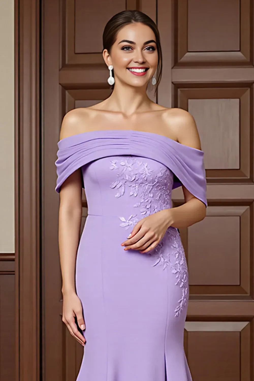 Sheath Off the Shoulder Dropped Shoulder Sleeves Backless Sweep/Brush Train Mother of the Bride Dress