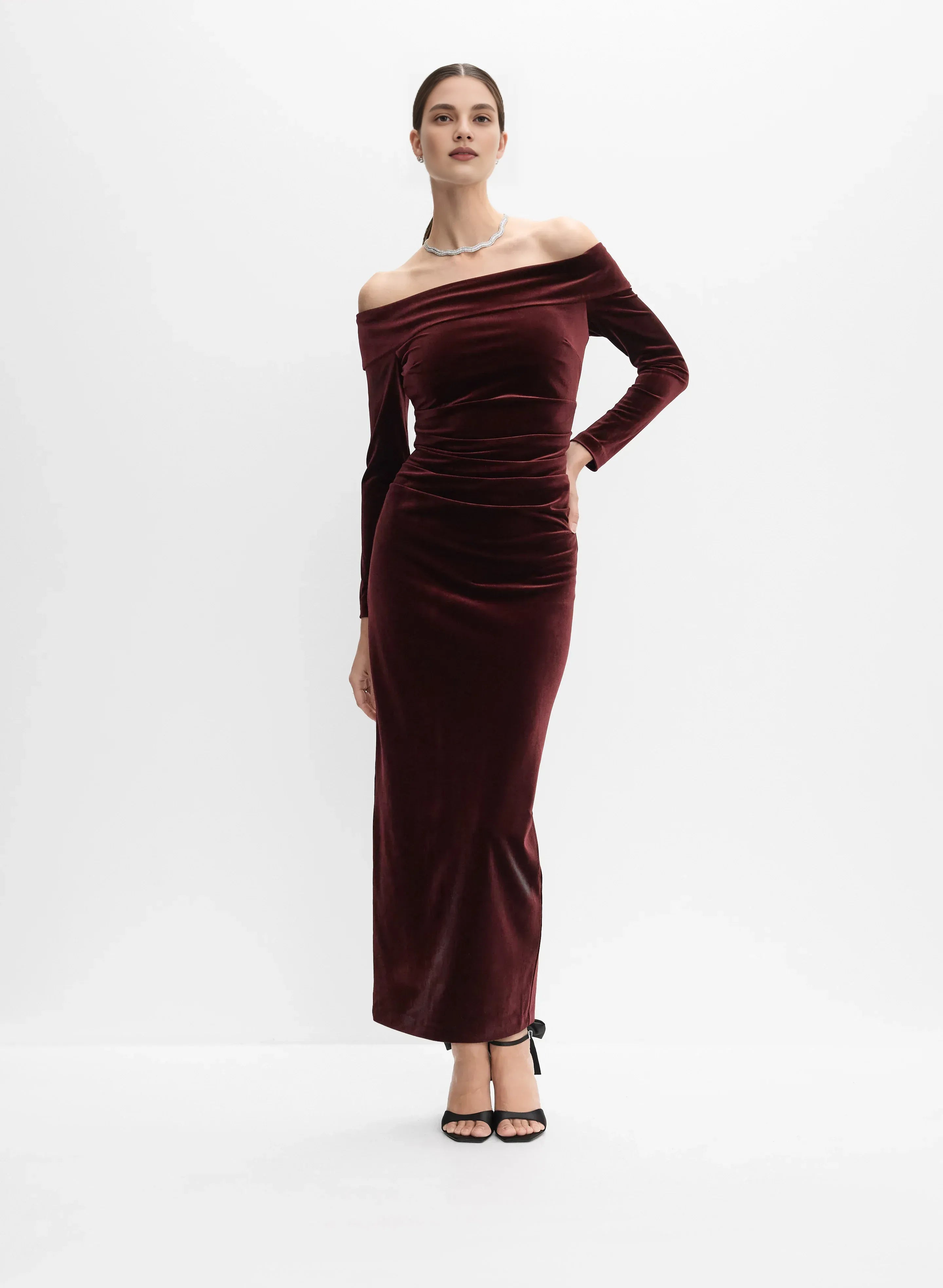 Sheath Off the Shoulder Long Sleeve Floor-Length Prom Dress