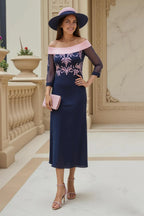 Sheath Off the Shoulder Long Sleeve Zipper Up Ankle-Length Mother of the Bride Dress