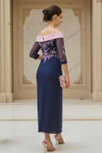 Sheath Off the Shoulder Long Sleeve Zipper Up Ankle-Length Mother of the Bride Dress