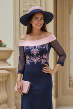 Sheath Off the Shoulder Long Sleeve Zipper Up Ankle-Length Mother of the Bride Dress