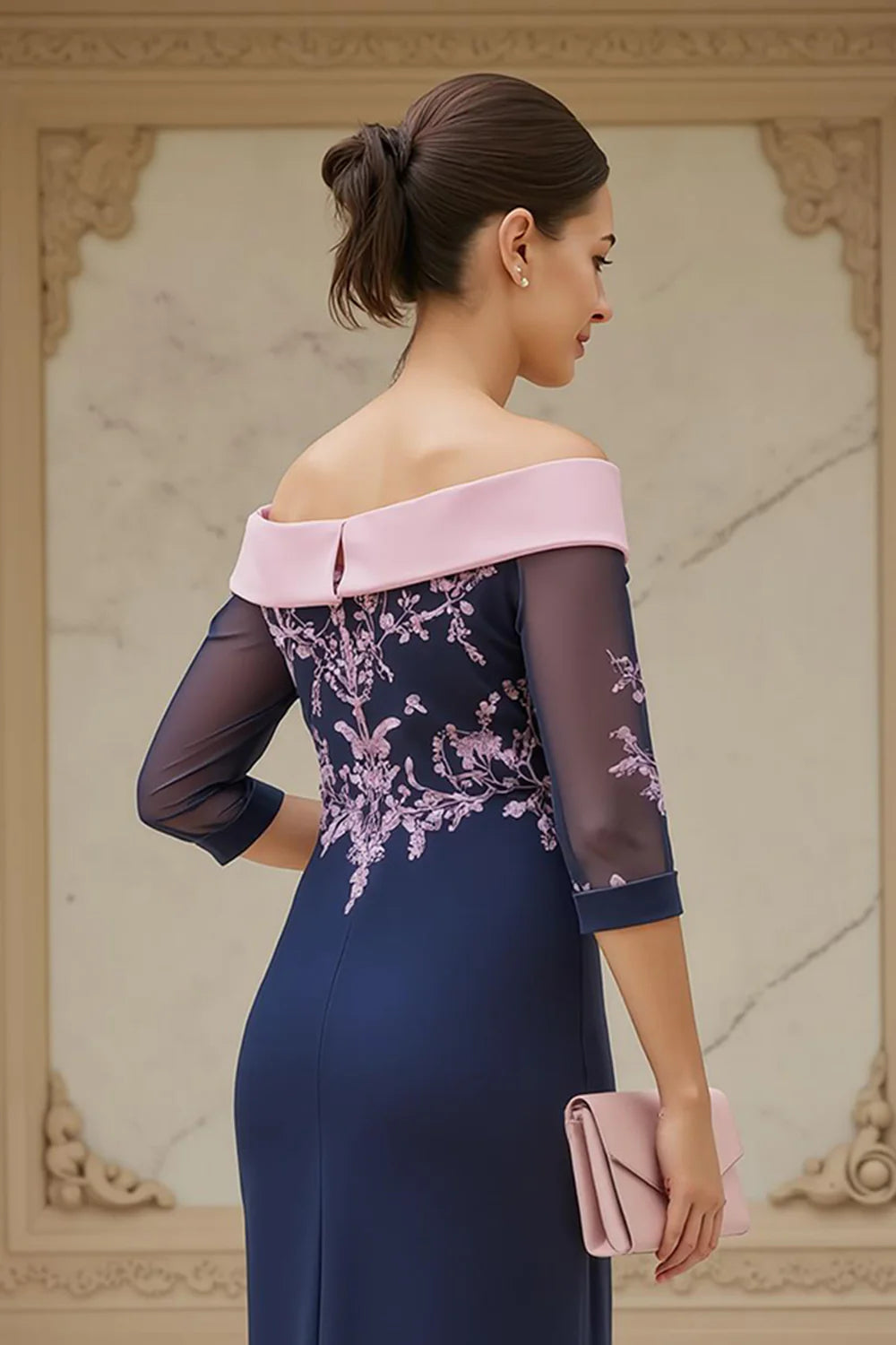 Sheath Off the Shoulder Long Sleeve Zipper Up Ankle-Length Mother of the Bride Dress
