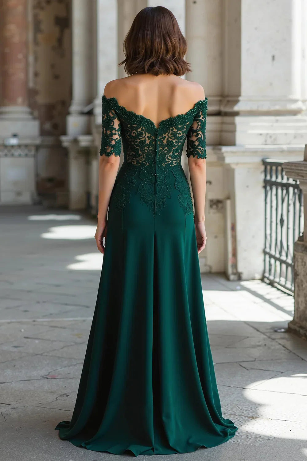 Sheath Off the Shoulder Short Sleeve Zipper Up Floor-Length Mother of the Bride Dress