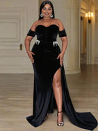 Sheath Off the Shoulder Sleeveless Backless Floor-Length Plus Size Prom Dress