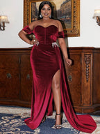 Sheath Off the Shoulder Sleeveless Backless Floor-Length Plus Size Prom Dress
