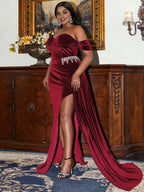 Sheath Off the Shoulder Sleeveless Backless Floor-Length Plus Size Prom Dress