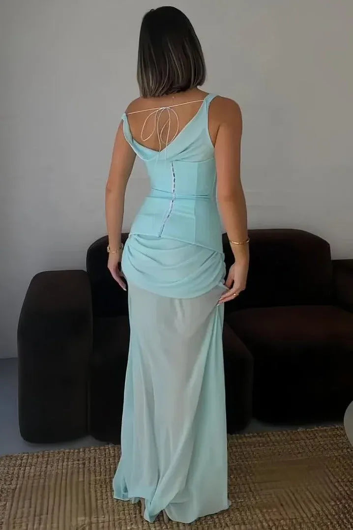 Prom Dress One Shoulder Ruched Bodice With Corset Back Light Blue For Elegant Head Turning Prom Night For Prom Queens
