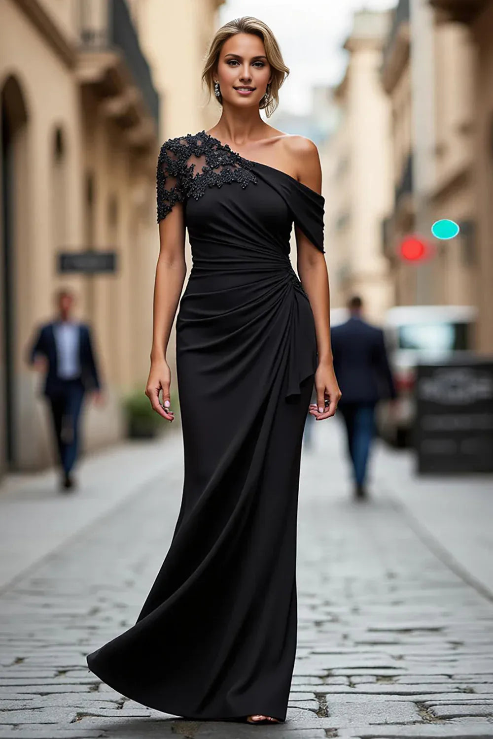 Sheath One Shoulder Sleeveless Zipper Up Floor-Length Mother of the Bride Dress
