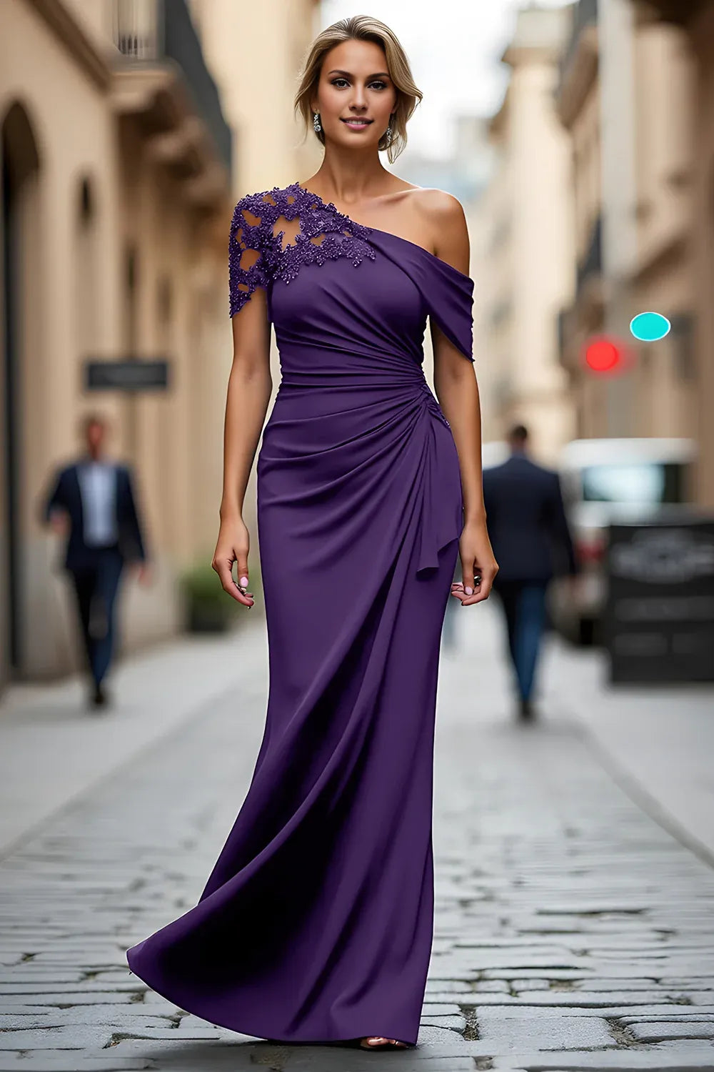 Sheath One Shoulder Sleeveless Zipper Up Floor-Length Mother of the Bride Dress