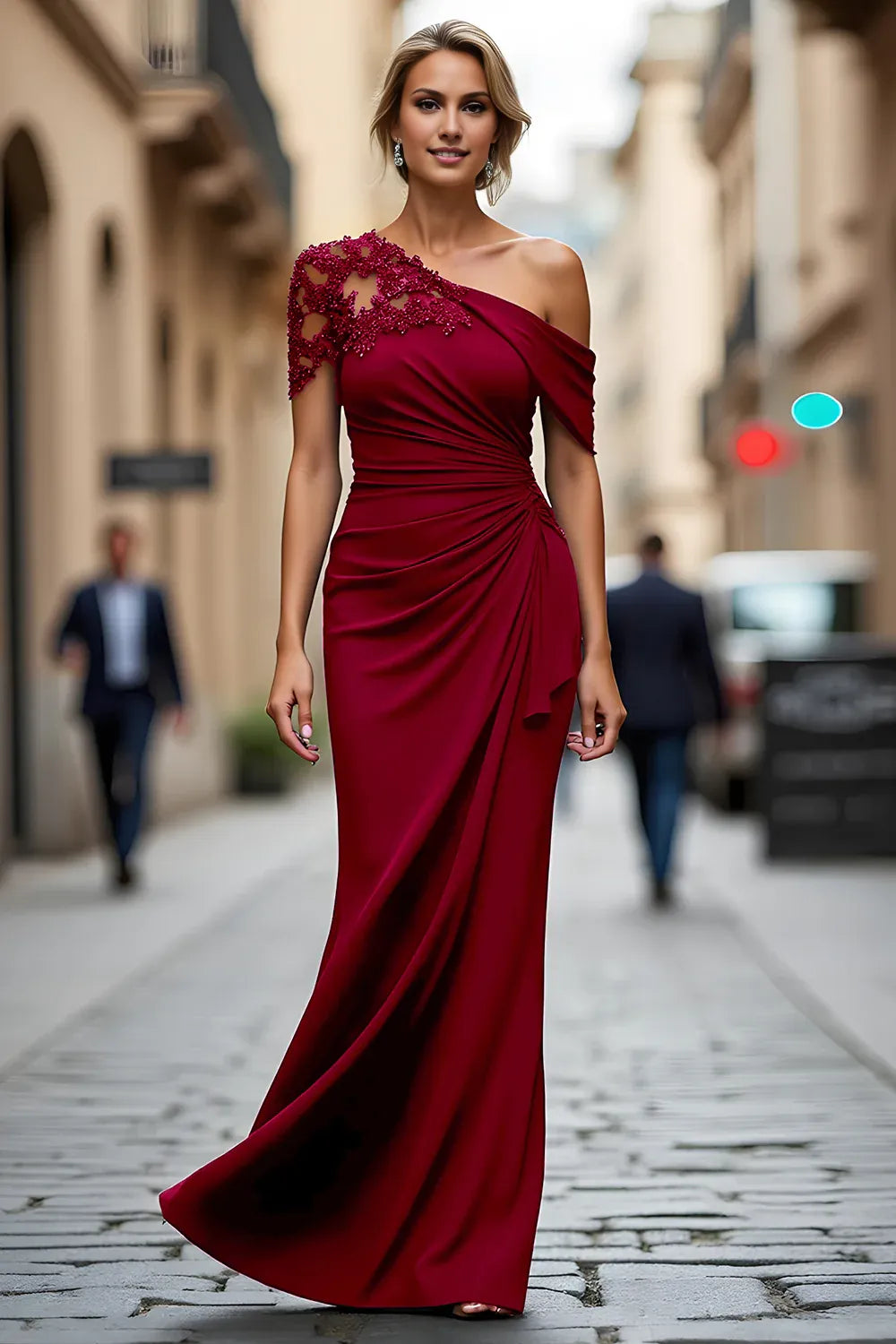 Sheath One Shoulder Sleeveless Zipper Up Floor-Length Mother of the Bride Dress