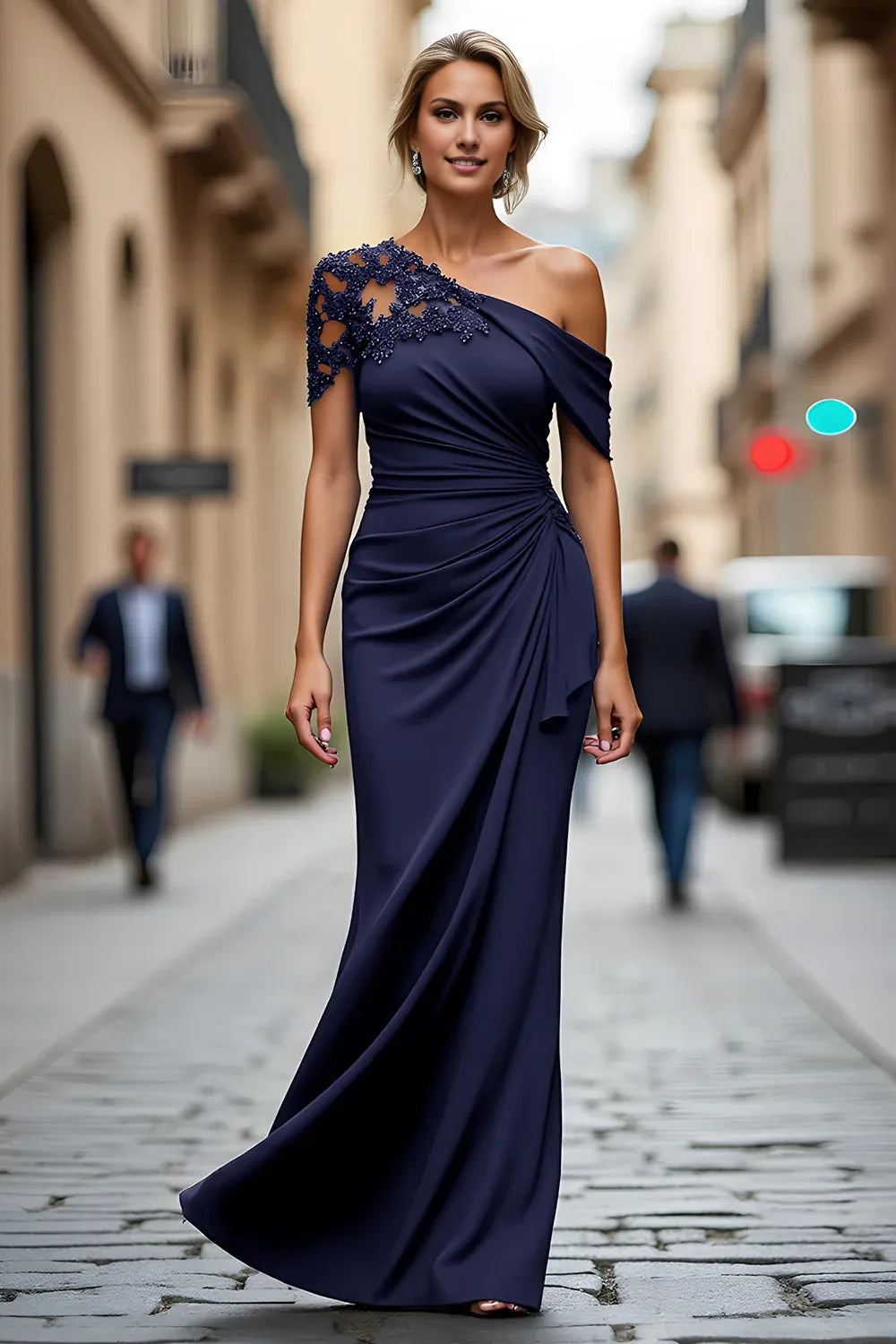Sheath One Shoulder Sleeveless Zipper Up Floor-Length Mother of the Bride Dress