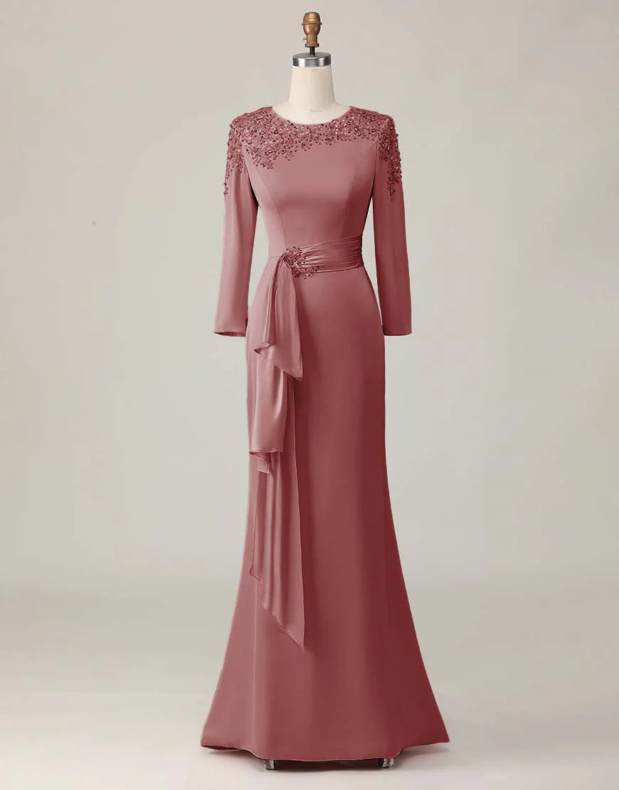 Sheath Scoop Neck Long Sleeve Zipper Up Floor-Length Mother of the Bride Dress
