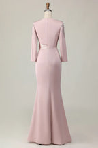 Sheath Scoop Neck Long Sleeve Zipper Up Floor-Length Mother of the Bride Dress
